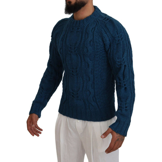 Dolce & Gabbana | Blue Knitted Wool Alpaca Pullover Sweater | McRichard Designer Brands