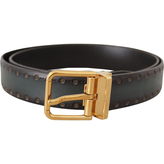 Dolce & Gabbana | Green Perforated Leather Brass Metal Belt - McRichard Designer Brands