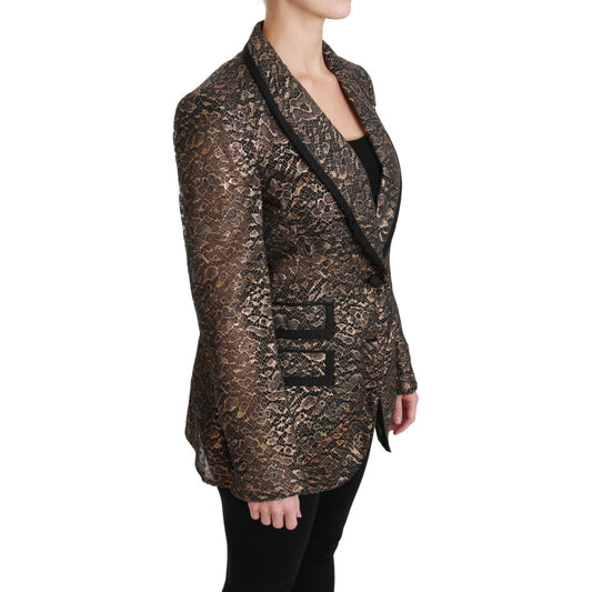 Dolce & Gabbana | Gold Black Lace Blazer Coat Floral Jacket | McRichard Designer Brands