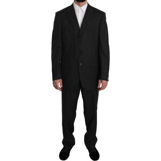 Z ZEGNA | Black Striped Two Piece 3 Button 100% Wool Suit | McRichard Designer Brands