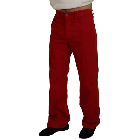 Dolce & Gabbana | Red Cotton Straight Fit Men Denim Jeans | McRichard Designer Brands