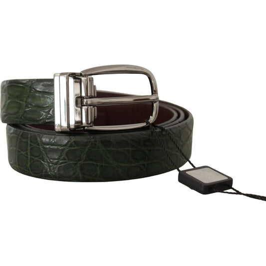 Dolce & Gabbana | Green Exotic Leather Silver Buckle Belt - McRichard Designer Brands