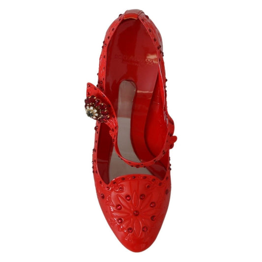 Dolce & Gabbana | Red Floral Crystal CINDERELLA Heels Shoes  | McRichard Designer Brands