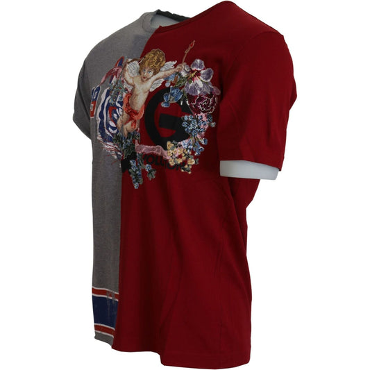 Dolce & Gabbana | Red Gray Two Model DG Angel Crewneck  T-shirt | McRichard Designer Brands
