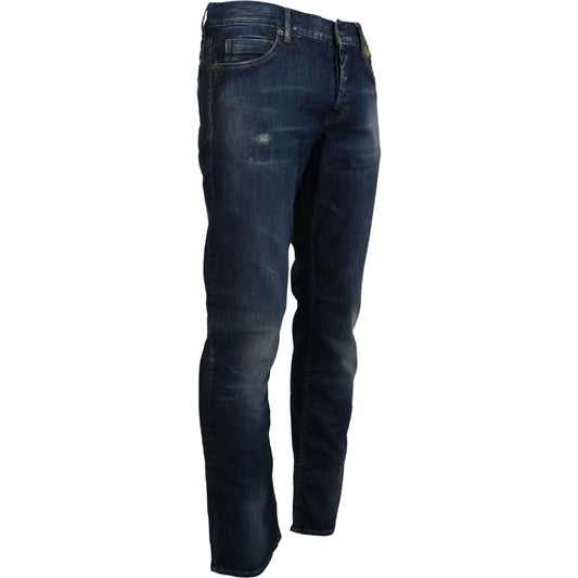 Exte | Blue Washed Cotton Straight Fit Men Casual Denim Jeans - McRichard Designer Brands
