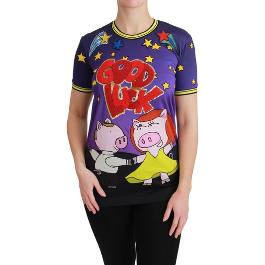 Dolce & Gabbana | Purple YEAR OF THE PIG Top Cotton T-shirt | McRichard Designer Brands