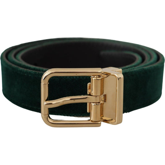 Dolce & Gabbana | Green Velvet Leather Gold Metal Logo Belt - McRichard Designer Brands