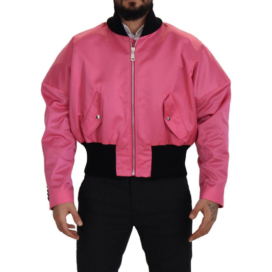 Dolce & Gabbana | Nylon Pink Men Full Zip Bomber Jacket  | McRichard Designer Brands