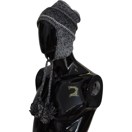 Dolce & Gabbana | Gray Warm Fleece Ear Flaps Knit Beanie Hat - McRichard Designer Brands