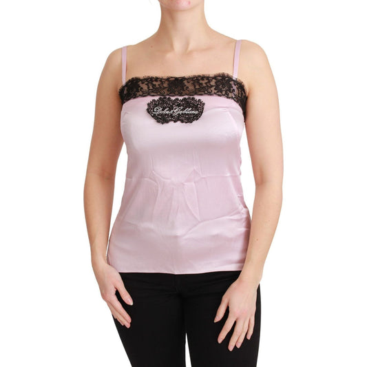 Dolce & Gabbana | Silk Black Lace Top Pink Tank Blouse | McRichard Designer Brands