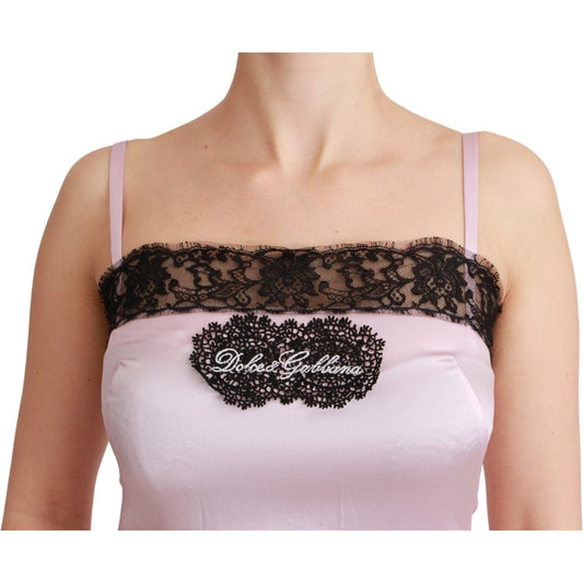 Dolce & Gabbana | Silk Black Lace Top Pink Tank Blouse | McRichard Designer Brands