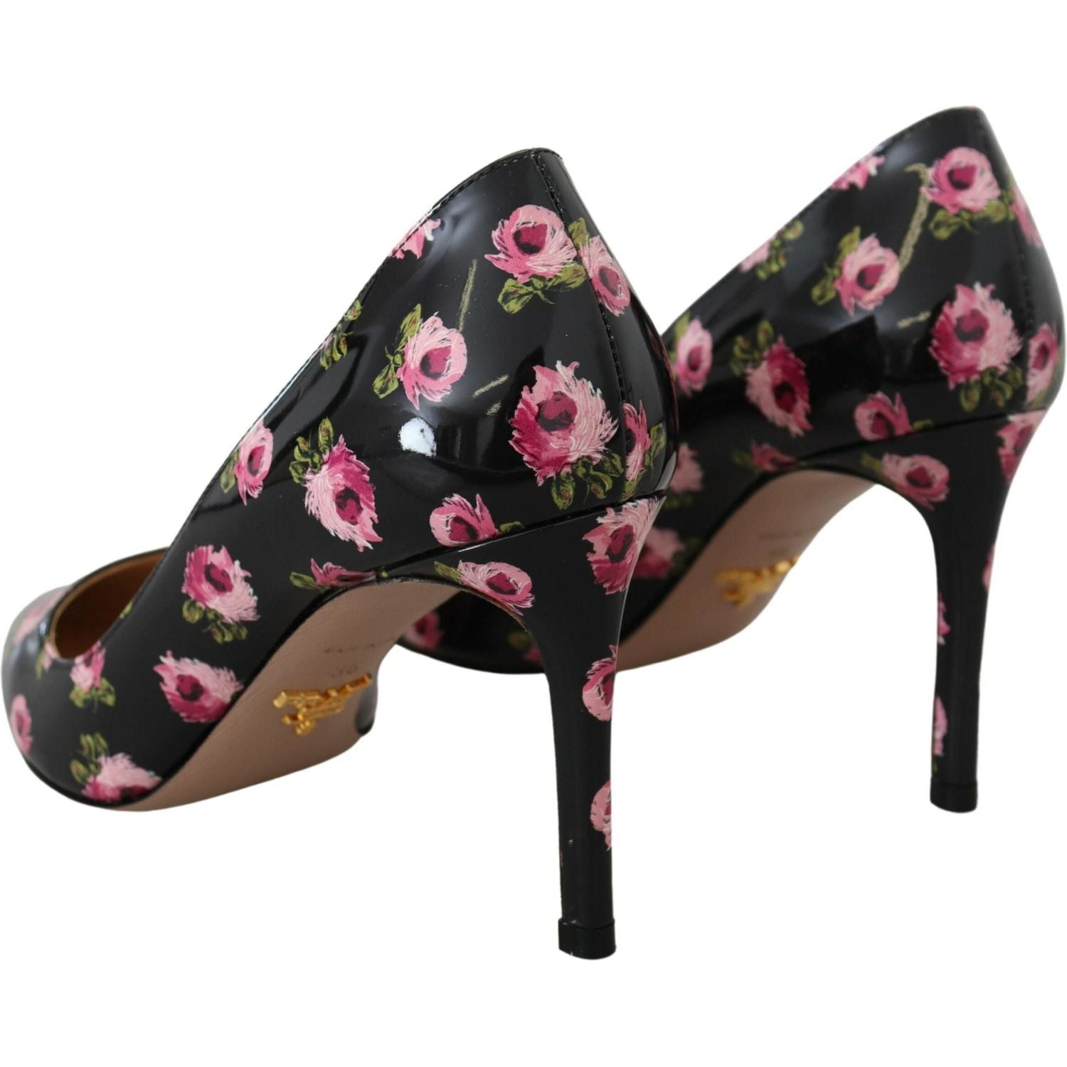 Prada | Black Leather Floral Heels Stilettos Pumps  | McRichard Designer Brands