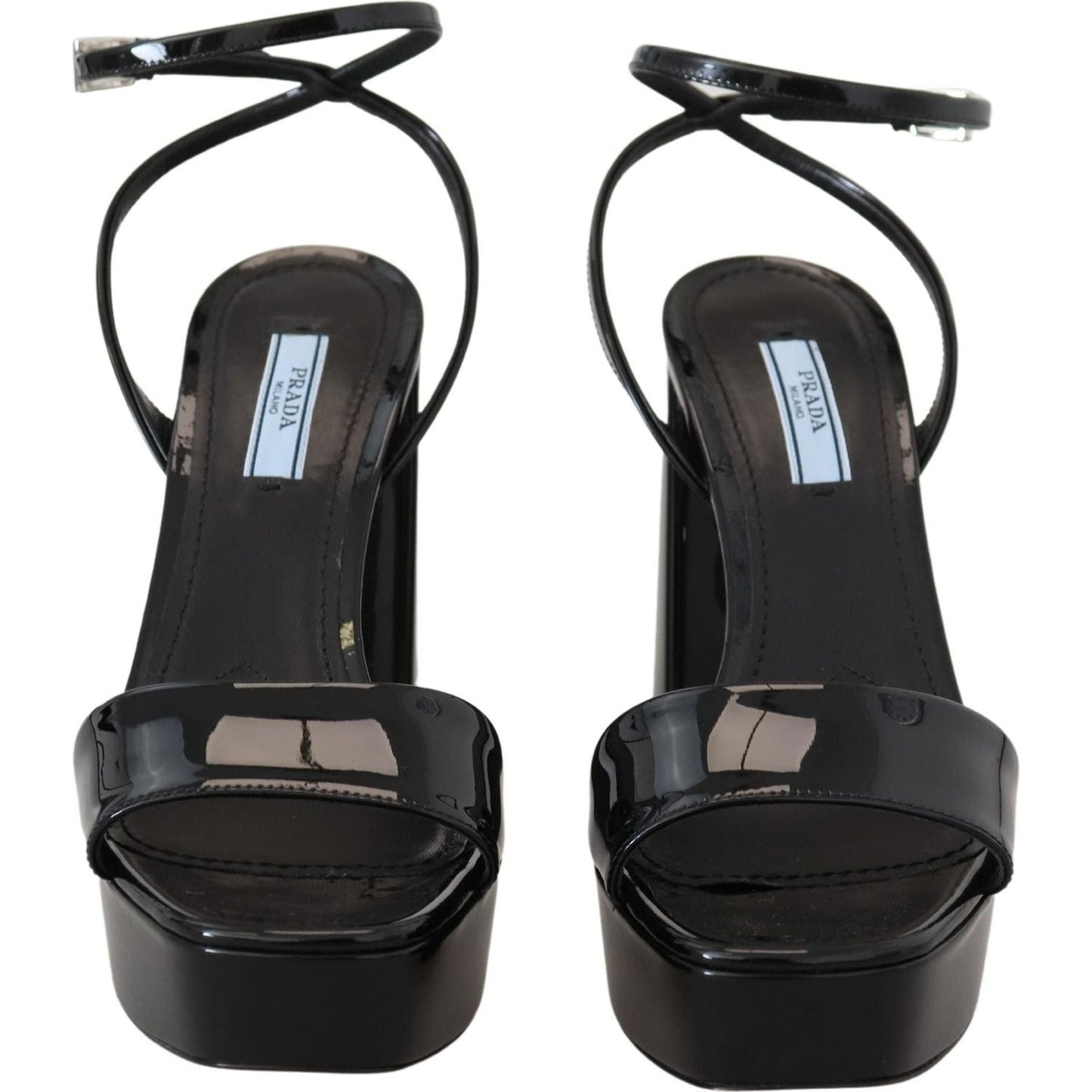 Prada | Black Patent Sandals Ankle Strap Heels Leather  | McRichard Designer Brands