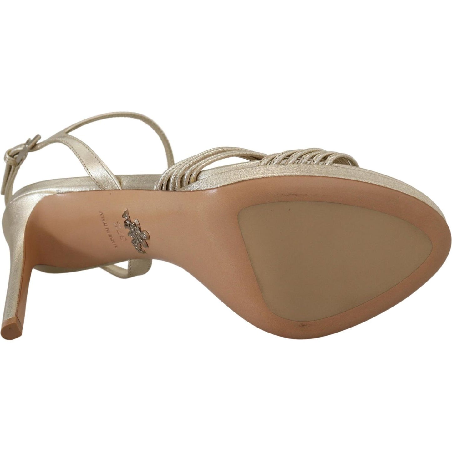 Prada | Gold Leather Sandals Ankle Strap Heels Stiletto Sandal - McRichard Designer Brands