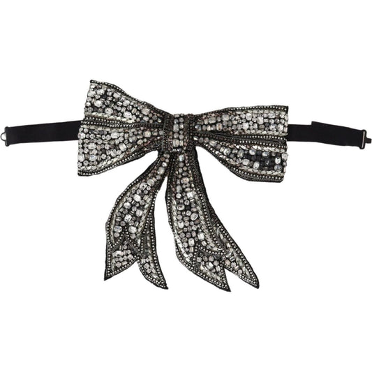 Dolce & Gabbana | Silver Crystal Beaded Sequined Catwalk Necklace Bowtie Necklace | McRichard Designer Brands
