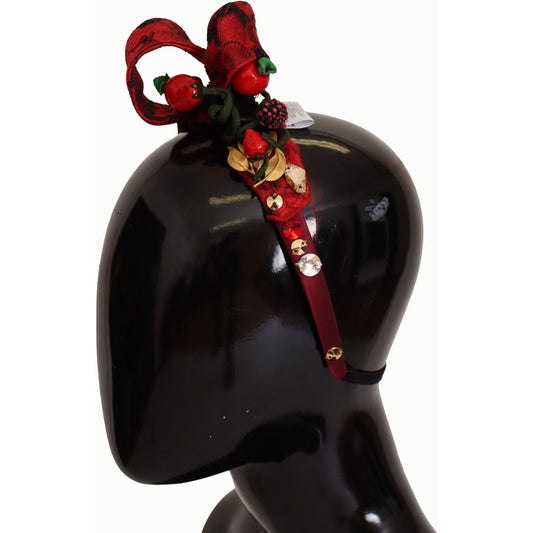 Dolce & Gabbana | Cherry Silk Crystal Bow Logo Diadem Tiara Headband  | McRichard Designer Brands