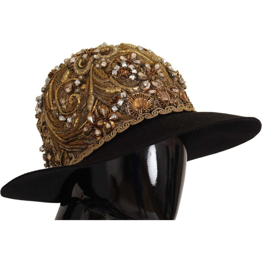 Dolce & Gabbana | Gold Embellished Crystal Rhinestone Embroidered Fedora Hat  | McRichard Designer Brands