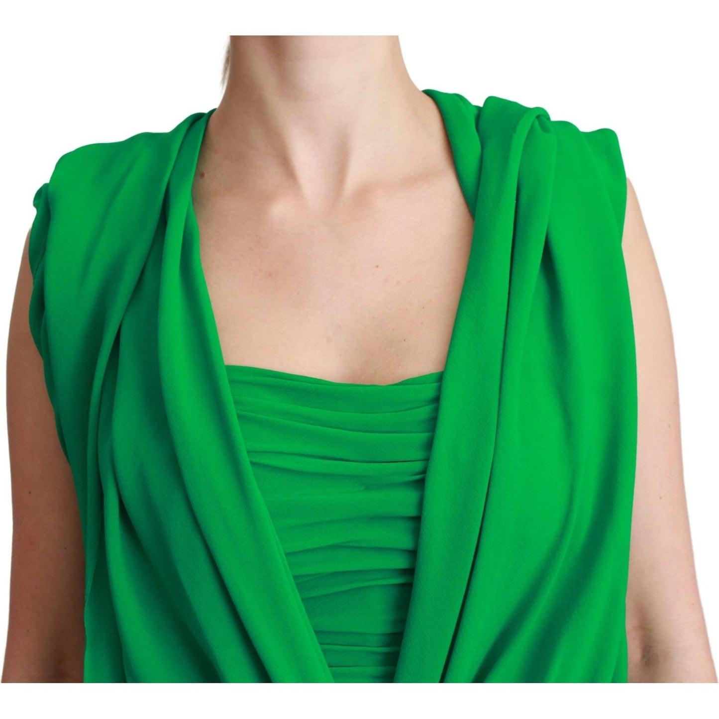 Dolce & Gabbana | 100% Silk Green Sleeveless Pleated Maxi Dress | McRichard Designer Brands