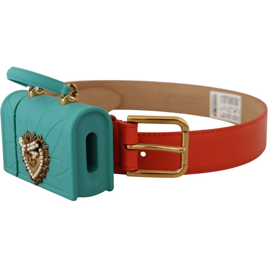Dolce & Gabbana | Orange Leather Devotion Heart Micro Bag Headphones Belt - McRichard Designer Brands