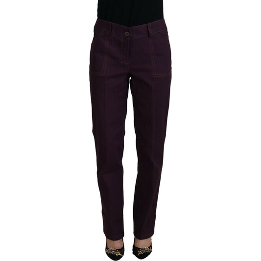 BENCIVENGA | Purple Cotton Mid Waist Women Tapered Pants - McRichard Designer Brands