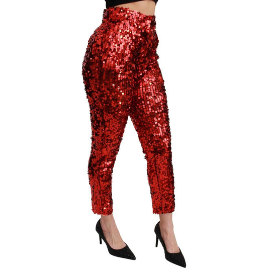 Dolce & Gabbana | Red Sequined Cropped Trousers Pants | McRichard Designer Brands