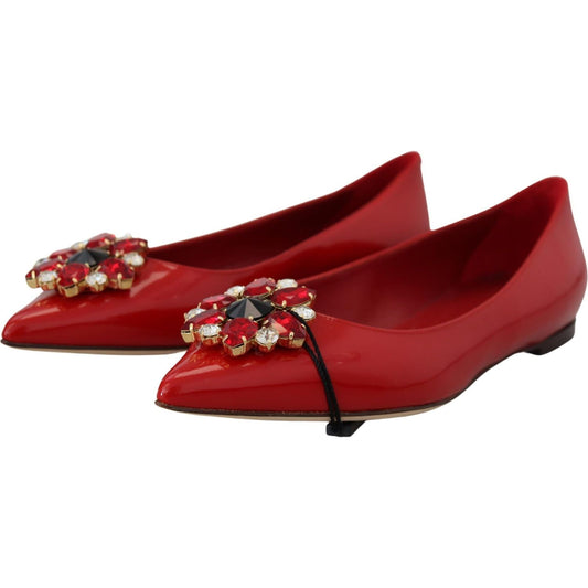 Dolce & Gabbana | Red Leather Crystals Loafers Flats Shoes  | McRichard Designer Brands