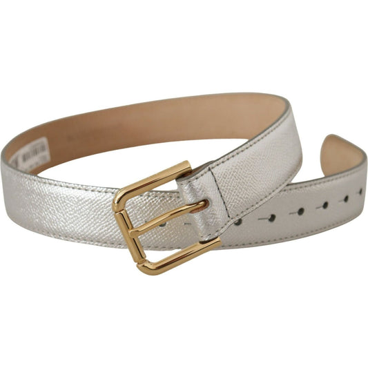Dolce & Gabbana | Silver Leather Gold Tone Logo Metal Waist Buckle Belt - McRichard Designer Brands