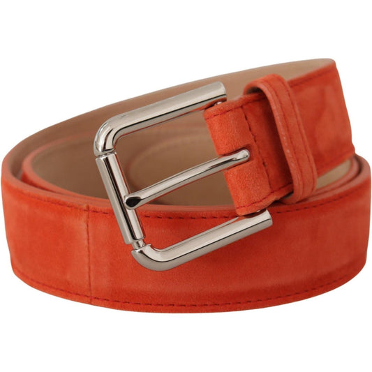 Dolce & Gabbana | Orange Leather Suede Silver Logo Metal Buckle Belt - McRichard Designer Brands