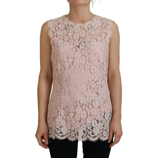 Dolce & Gabbana | Pink Floral Lace Sleeveless Tank Blouse Top - McRichard Designer Brands