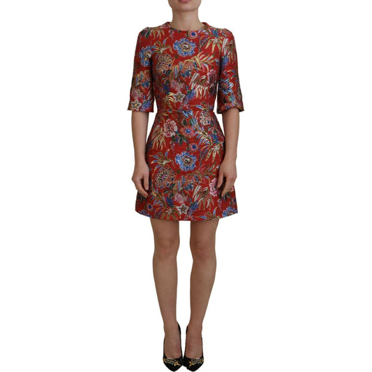 Dolce & Gabbana | Red Floral Jacquard A-line Mini Dress  | McRichard Designer Brands