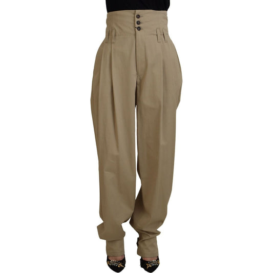 Dolce & Gabbana | Brown Cotton High Waist Tapered Pants - McRichard Designer Brands