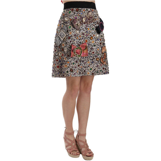 Dolce & Gabbana | Silver Crystal Bow High Waist Mini Skirt | McRichard Designer Brands