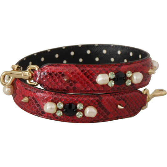 Dolce & Gabbana | Red Exotic Leather Crystals Bag Shoulder Strap - McRichard Designer Brands