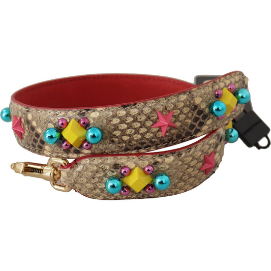 Dolce & Gabbana | Beige Python Leather Crystals Shoulder Strap - McRichard Designer Brands