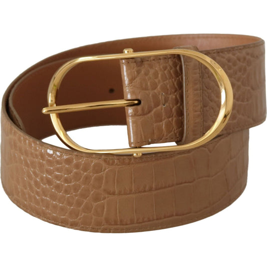 Dolce & Gabbana | Brown Beige Leather Gold Metal Oval Buckle Belt - McRichard Designer Brands