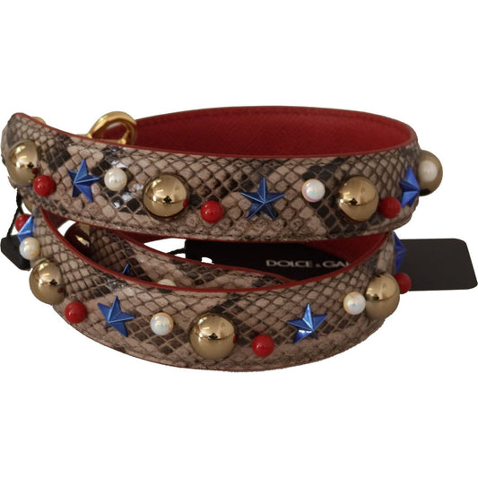 Dolce & Gabbana | Brown Python Leather Studded Shoulder Strap - McRichard Designer Brands