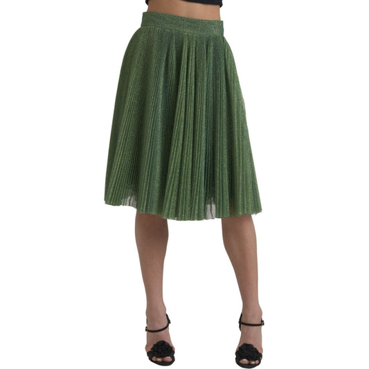 Dolce & Gabbana | Metallic Green High Waist A-line Pleated Skirt | McRichard Designer Brands