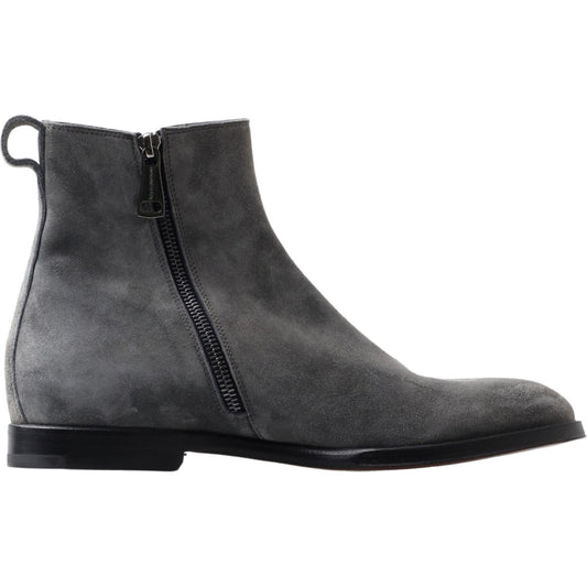 Dolce & Gabbana | Gray Leather Men Ankle Boots Shoes | McRichard Designer Brands