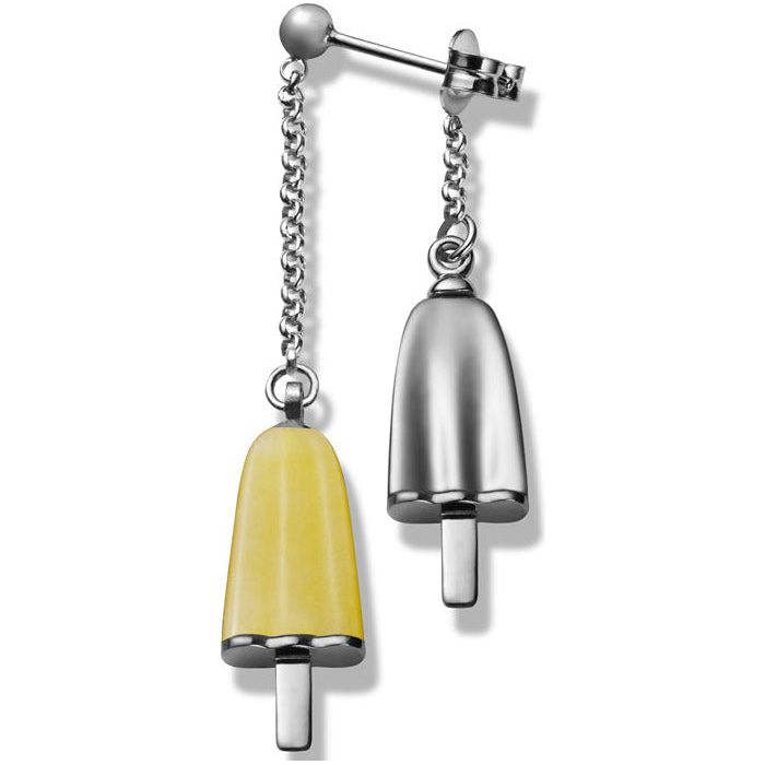 AMBROSINI JEWELS -  ORECCHINI doppi ARGENTO 925° ghiacciolo finitura bianca pietra gialla WOMAN EARRING AMBROSINI JEWELS