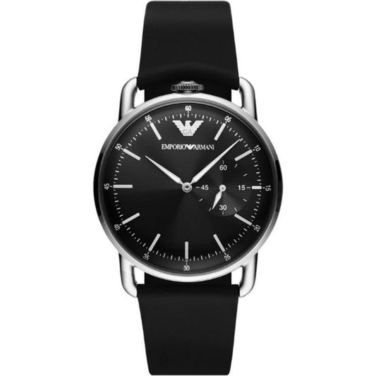 Emporio Armani | Black Leather and Steel Analog Watch  | McRichard Designer Brands