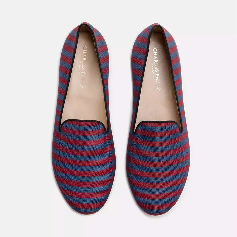Charles Philip | Blue Cotton Flat Shoe - McRichard Designer Brands