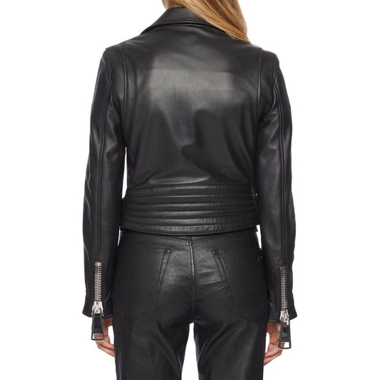 Moschino Couture | Black Leather Di Pecora Jackets & Coat | McRichard Designer Brands