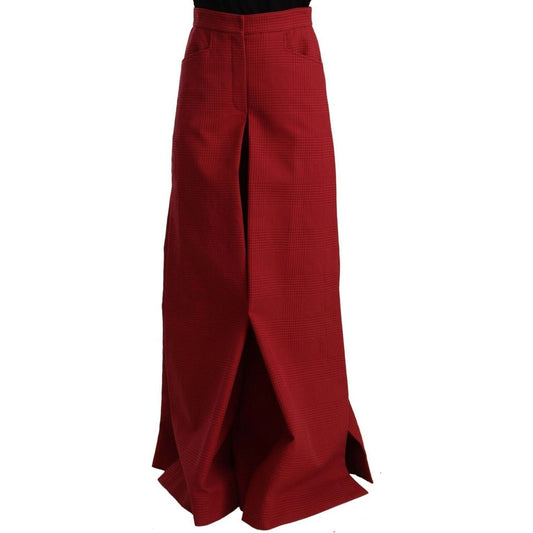 Dolce & Gabbana | Red Cotton High Waist Wide Leg Pants | McRichard Designer Brands
