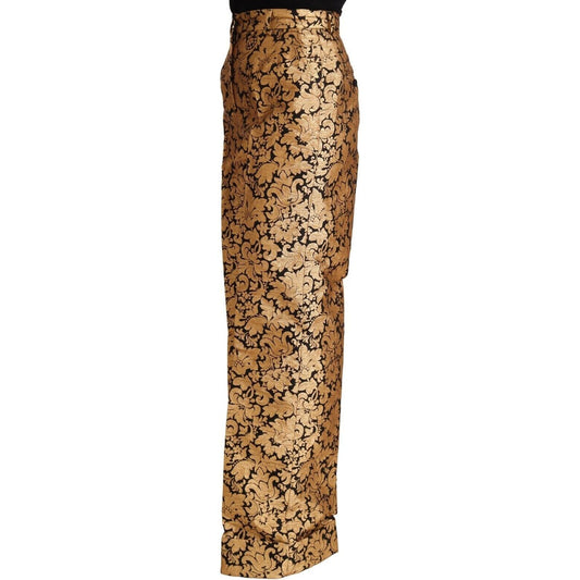 Dolce & Gabbana | Gold Floral Jacquard Straight Polyester Pants Jeans & Pants | McRichard Designer Brands