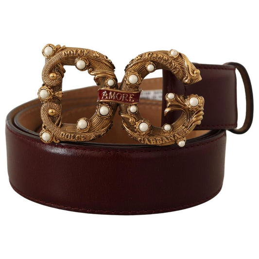 Dolce & Gabbana | Bordeaux Leather Brass Logo Buckle Baroque Amore Belt WOMAN BELTS | McRichard Designer Brands