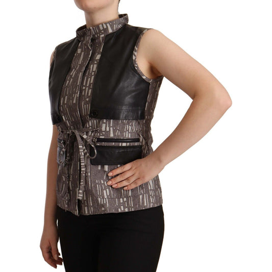 Comeforbreakfast | Brown Black Vest Leather Sleeveless Top Blouse WOMAN TOPS AND SHIRTS | McRichard Designer Brands