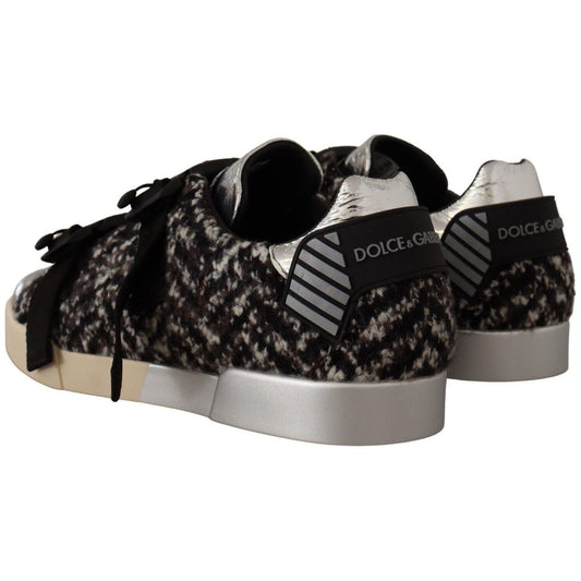 Dolce & Gabbana | Silver Leather Brown Cotton Wool Sneakers Shoes  | McRichard Designer Brands