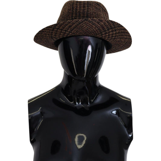Dolce & Gabbana | Brown Tweed Wool Logo Fedora Trilby Hat  | McRichard Designer Brands