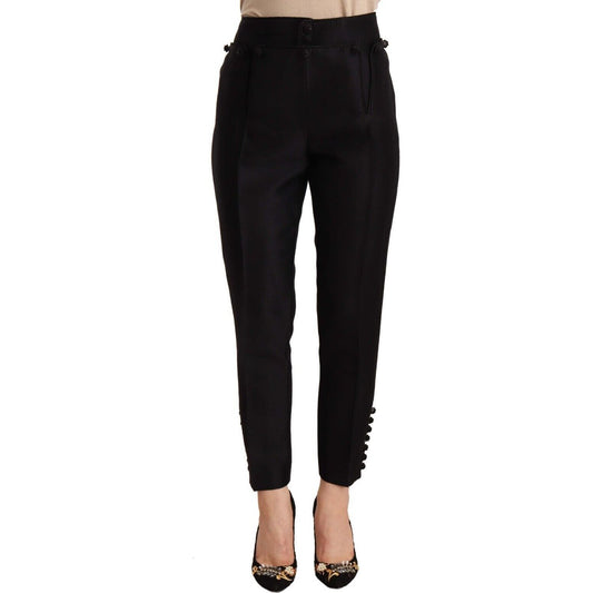 Dsquared² | Black Button Embellished Cropped High Waist Pants | McRichard Designer Brands