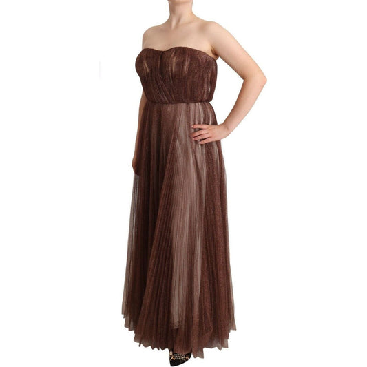 Dolce & Gabbana | Metallic Bronze Polyester Maxi Gown Dress  | McRichard Designer Brands